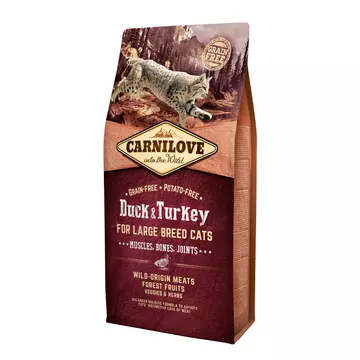 Carnilove Cat Duck &amp; Turkey Large Breed – Muscles, Bones, Joints Kacsa és Pulyka Hússal 6kg
