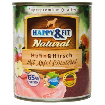 Happy&Fit Natural Dog Konzerv Csirke&Szarvas Almával&sáfrányolajjal 800g – konzerves kutyaeledel