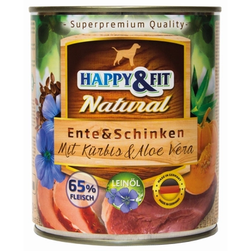 Happy&amp;Fit Natural Dog Konzerv Kacsa&amp;Sonka Sütőtökkel&amp;Aloe Verával 800g