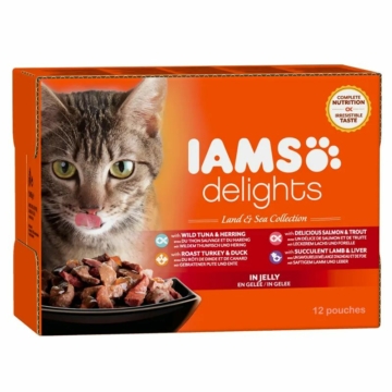 Iams Cat Delights LAND&SEA IN JELLY multipack, többféle íz, zamatos aszpikban 12x85g – konzerves macskaeledel