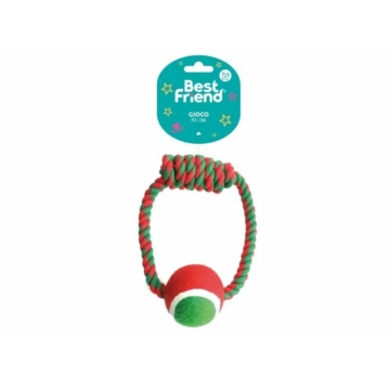 Karácsonyi rágókötél labdával, 20cm, 135g – kutyajáték