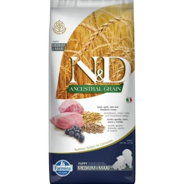N&D Dog Ancestral Grain bárány, tönköly, zab&áfonya puppy medium&maxi 12kg – száraz kutyatáp