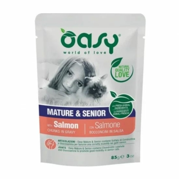 Oasy Cat Alutasakos Chunks in Gravy Mature & Senior Salmon 85g – konzerves macskaeledel