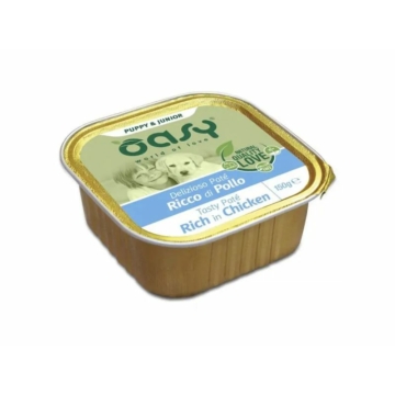 Oasy Dog Alutálka Tasty Paté Puppy&Junior Chicken 150g – konzerves kutyaeledel