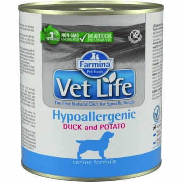 Vet Life Natural Diet Dog Konzerv Hypoallergenic Duck&Potato 300g – konzerves kutyaeledel