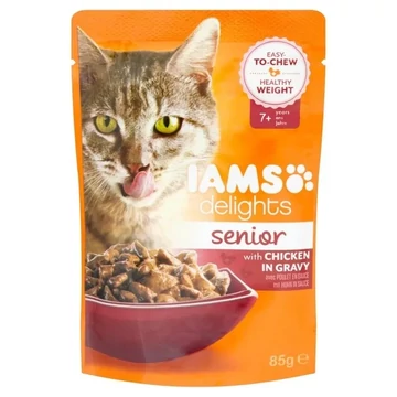 Iams Delights Senior Csirke Falatkák Ízletes Szószban nedves macskatáp 85g