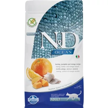 N&amp;D Cat Ocean hering, sütőtök&amp;narancs adult 1,5kg