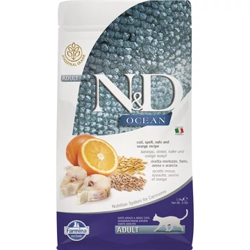 N&amp;D Cat Ocean tőkehal, tönköly, zab&amp;narancs adult 1,5kg