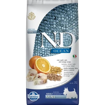 N&amp;D Dog Ocean tőkehal, tönköly, zab&amp;narancs adult mini 7kg