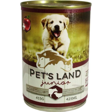 Pet s Land Dog Junior Konzerv Marhamáj-Bárányhús almával 415g