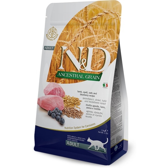 N&amp;D Cat Ancestral Grain bárány, tönköly, zab&amp;áfonya adult 300g – száraz macskatáp