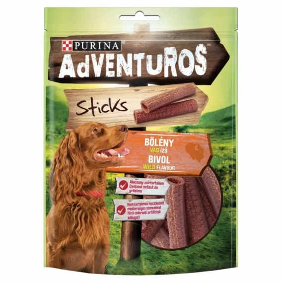 Adventuros Sticks Bölény, Vad ízű kistestű kutyáknak 90g – jutalomfalat kutyáknak