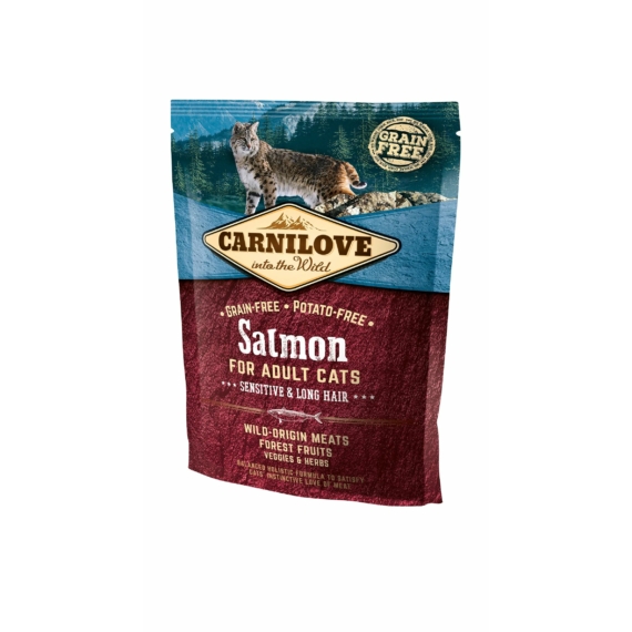 Carnilove Cat Adult Salmon Sensitive & Long Hair-  Lazac Hússal 400g – száraz macskatáp