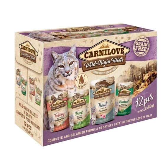 Carnilove Cat tasakos Multipack - pulyka,kacsa,pisztráng, fácán 12x85g – konzerves macskaeledel