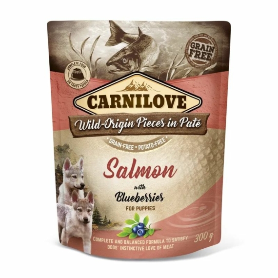 Carnilove Dog Puppy tasakos Paté Salmon with Blueberries - Lazac áfonyával 300g HU – konzerves kutyaeledel