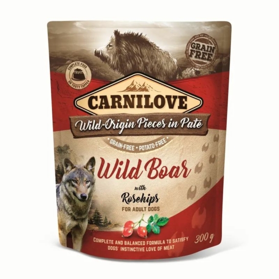 Carnilove Dog tasakos Paté Wild Boar with Rosehips - Vaddisznó csipkebogyóval 300g HU – konzerves kutyaeledel