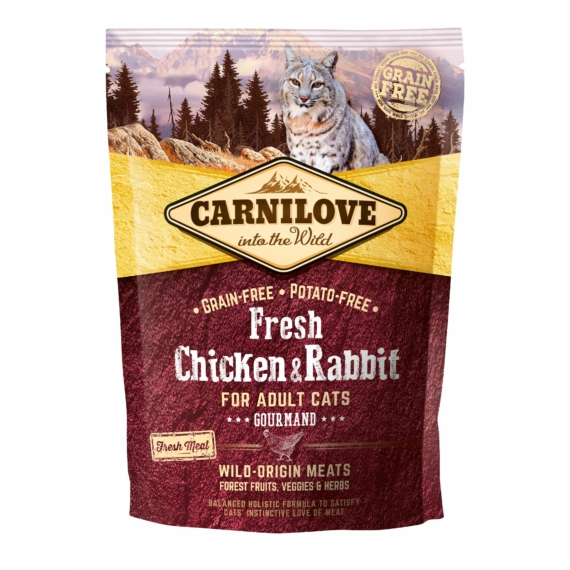 Carnilove Fresh Adult Cat Chicken & Rabbit Gourmand-  Csirke és Nyúl Hússal 400g – száraz macskatáp