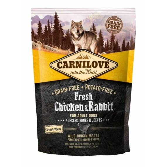 Carnilove Fresh Adult Dog Chicken & Rabbit Muscles, Bones & Joints-  Csirke és Nyúl Hússal 1,5kg – száraz kutyatáp