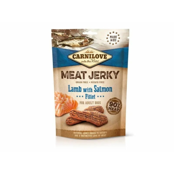 Carnilove Jerky Snack Lamb with Salmon Fillet – bárány lazac filével 100g – jutalomfalat kutyáknak