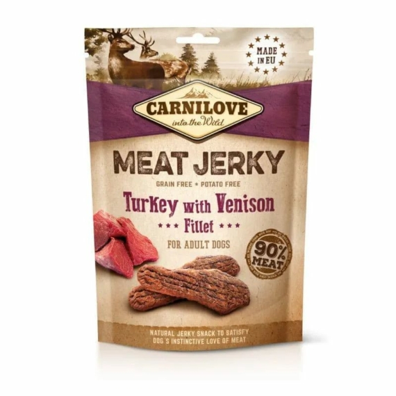 Carnilove Jerky Snack Turkey with Venison Fillet – pulyka szarvas filével 100g – jutalomfalat kutyáknak