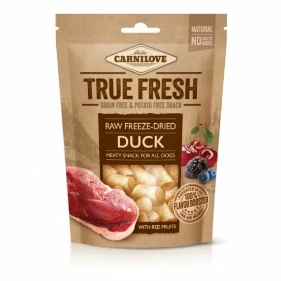 Carnilove True Fresh Raw freeze-dried snack Duck with red fruits-kacsa bogyós gyümölcsökkel 40g – jutalomfalat kutyáknak