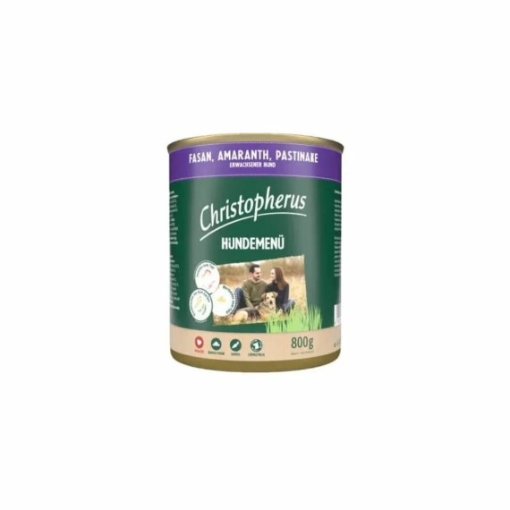 Christopherus Dog konzerv menü fácán, amaránt, paszternák 800g – konzerves kutyaeledel