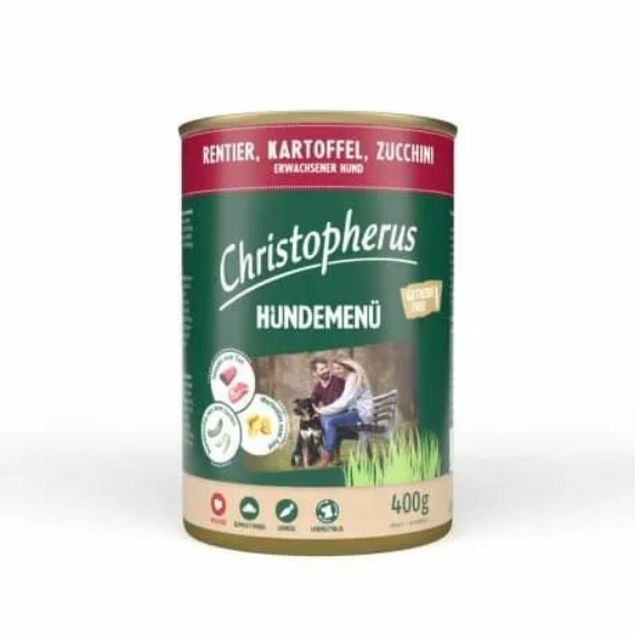 Christopherus Dog konzerv menü rénszarvas, burgonya, cukkini 400g – konzerves kutyaeledel