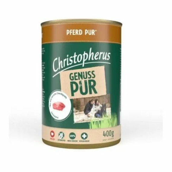Christopherus Dog konzerv pure ló 400g – konzerves kutyaeledel
