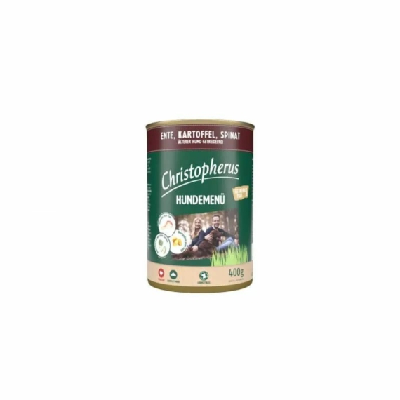 Christopherus Dog konzerv Senior kacsa, burgonya, spenót 400g – konzerves kutyaeledel