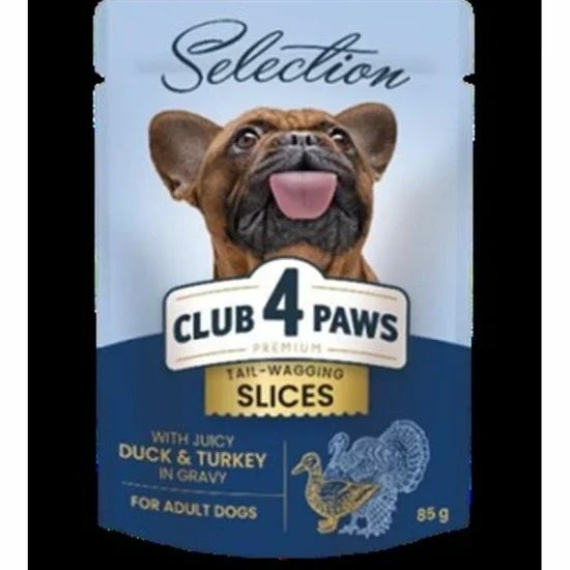 Club 4 Paws Premium Plusz Alutasakos Válogatás Kacsa és Pulykahússal szószban 85g – konzerves kutyaeledel