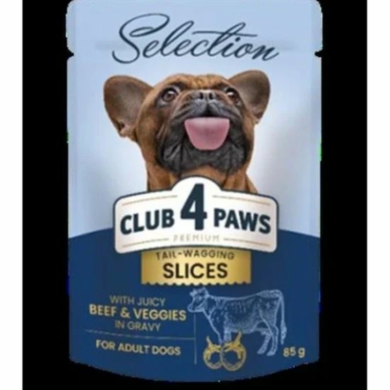 Club 4 Paws Premium Plusz Alutasakos Válogatás Marhahússal és Zöldséggel zselében 85g – konzerves kutyaeledel