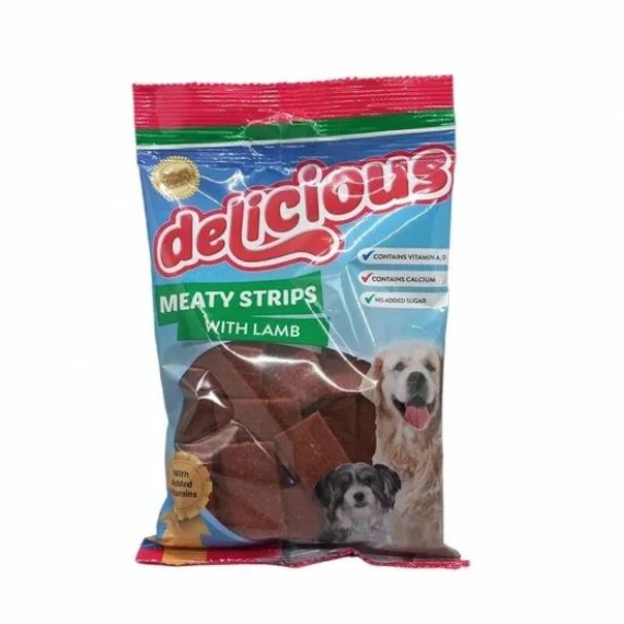 Delicious Jutalomfalat Kutyáknak Meaty Strips Lamb 200g – jutalomfalat kutyáknak