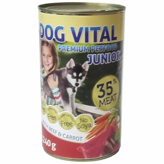 Dog Vital Junior konzerv Beef&carrot 1240gr – konzerves kutyaeledel
