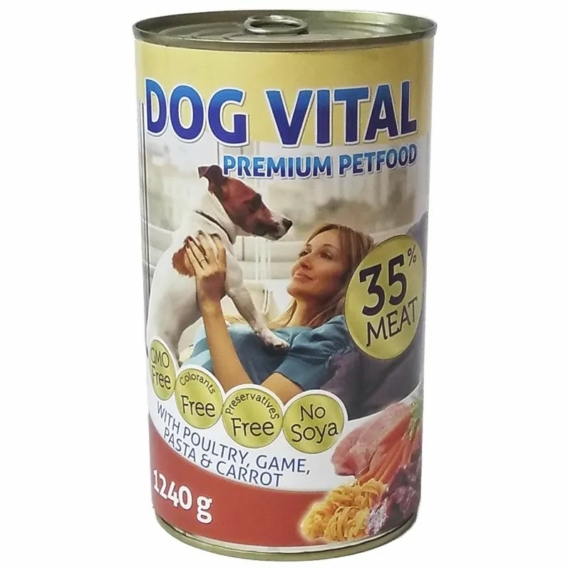Dog Vital konzerv Poultry, Game,Pasta&Carrot 1240gr – konzerves kutyaeledel