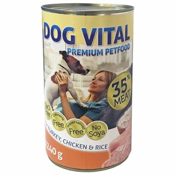 Dog Vital konzerv Turkey, Chicken & Rice 1240g – konzerves kutyaeledel