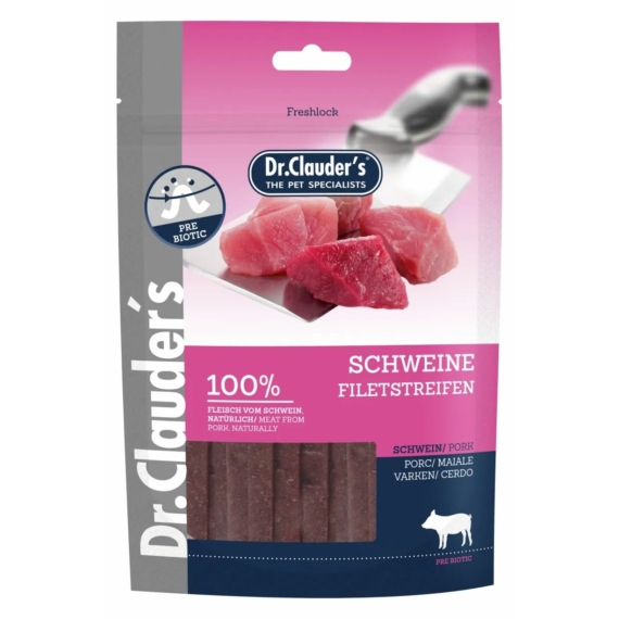 Dr.Clauders Premium Sertés filé csíkok jutalomfalat 80g – jutalomfalat kutyáknak