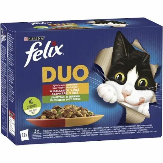 Felix Fantastic Duo Multipack Házias Válogatás Zöldséggel Aszpikban 12x85g – konzerves macskaeledel