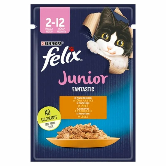 Felix Fantastic Junior Csirke Aszpikban 85g – konzerves macskaeledel