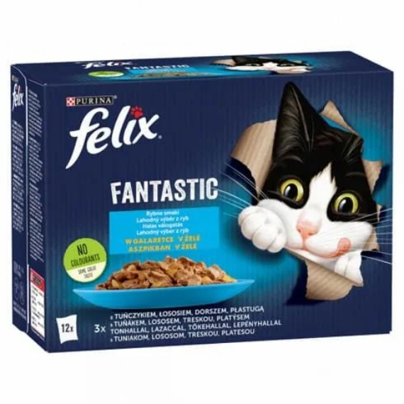 Felix Fantastic Multipack Halas Válogatás Aszpikban 12x85g – konzerves macskaeledel