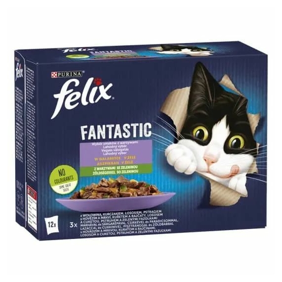 Felix Fantastic Multipack Házias Válogatás Zöldségekkel Aszpikban 12x85g – konzerves macskaeledel