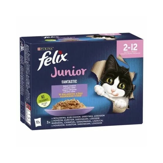 Felix Fantastic Multipack Junior Vegyes Válogatás Aszpikban 12x85g – konzerves macskaeledel