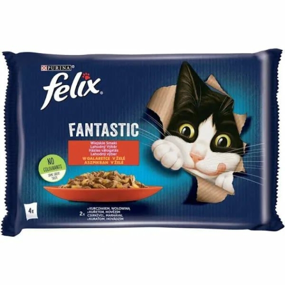 Felix Fantastic Multipack Marhával és Csirkével Aszpikban 4x85g – konzerves macskaeledel
