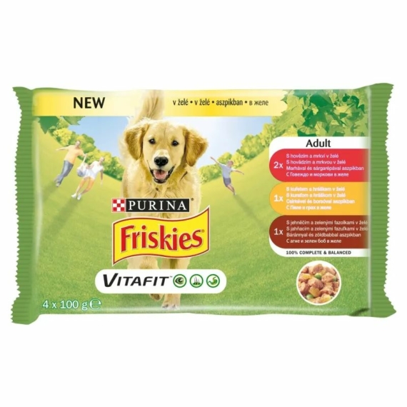 Friskies alutasak Adult Dog Multipack 4x100g Aszpikos válogatás – konzerves kutyaeledel