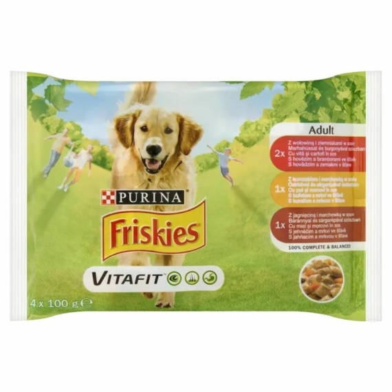 Friskies alutasak Adult Dog Multipack 4x100g Szószos válogatás – konzerves kutyaeledel