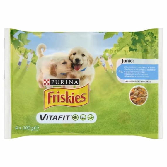 Friskies alutasak Junior Dog Multipack 4x100g Szószos válogatás – konzerves kutyaeledel