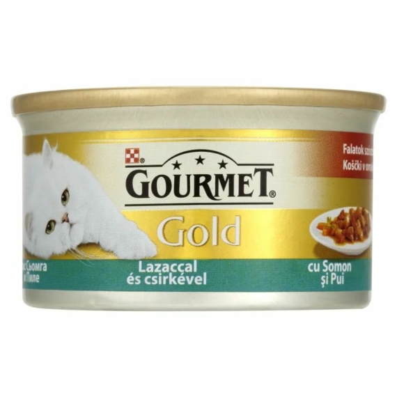 Gourmet Gold  Szószban Lazac+Csirke 85g – konzerves macskaeledel