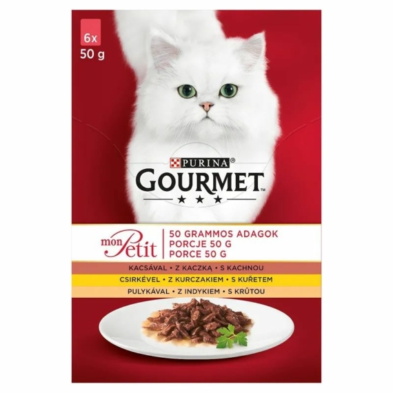 Gourmet Mon Petit Kacsával/Csirkével/Pulykával 6x50g – konzerves macskaeledel