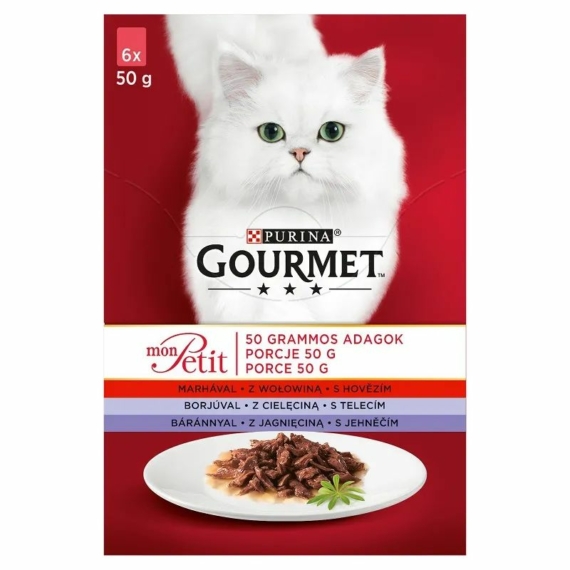 Gourmet Mon Petit Marhával/Borjúval/Báránnyal 6x50g – konzerves macskaeledel