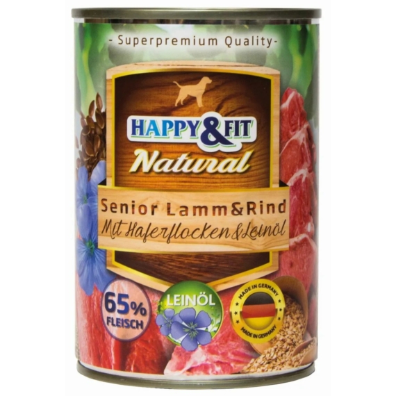 Happy&Fit Natural Dog Konzerv Senior Bárány&Marha Zabliszttel&Lenmagolajjal 400g – konzerves kutyaeledel