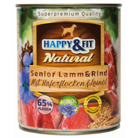 Happy&Fit Natural Dog Konzerv Senior Bárány&Marha Zabliszttel&Lenmagolajjal 800g – konzerves kutyaeledel